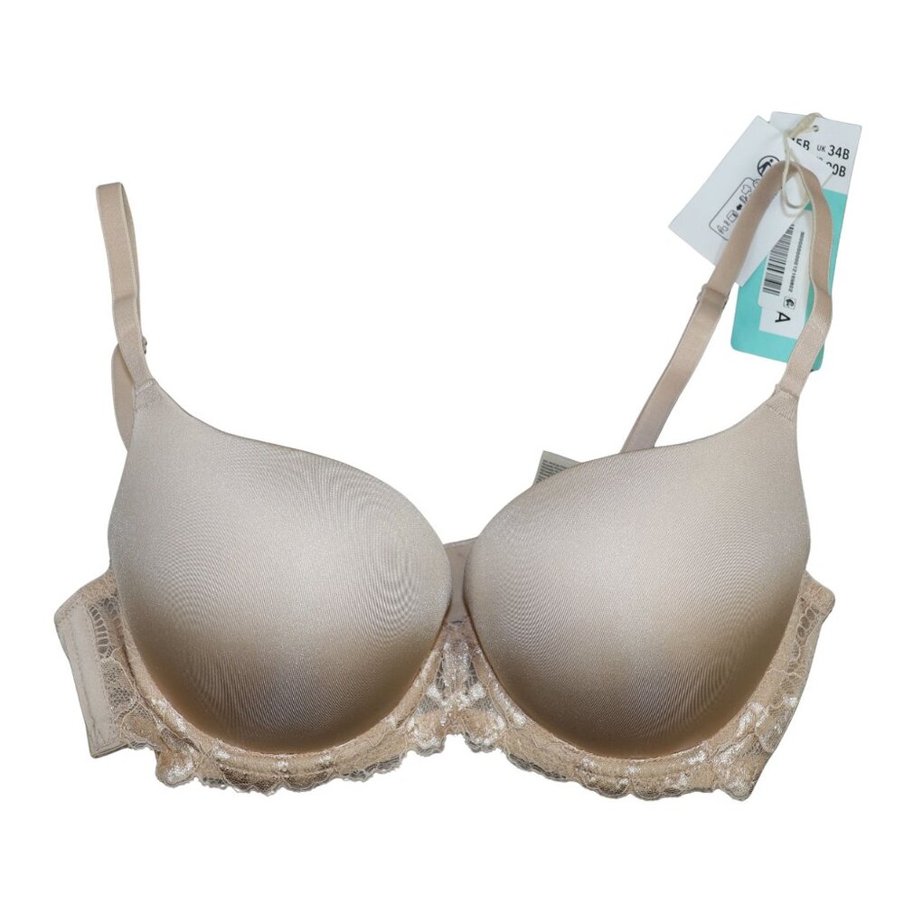 Dorina Claire Lace Detail Underwire Spport Push-Up Women's Demi Bra 34B NWT Nude